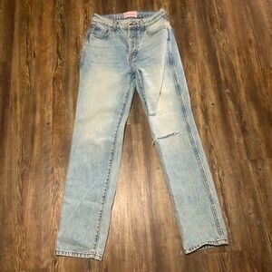 Revice Straight Leg Jeans Women's 26 Distressed Button Fly Light Wash Denim